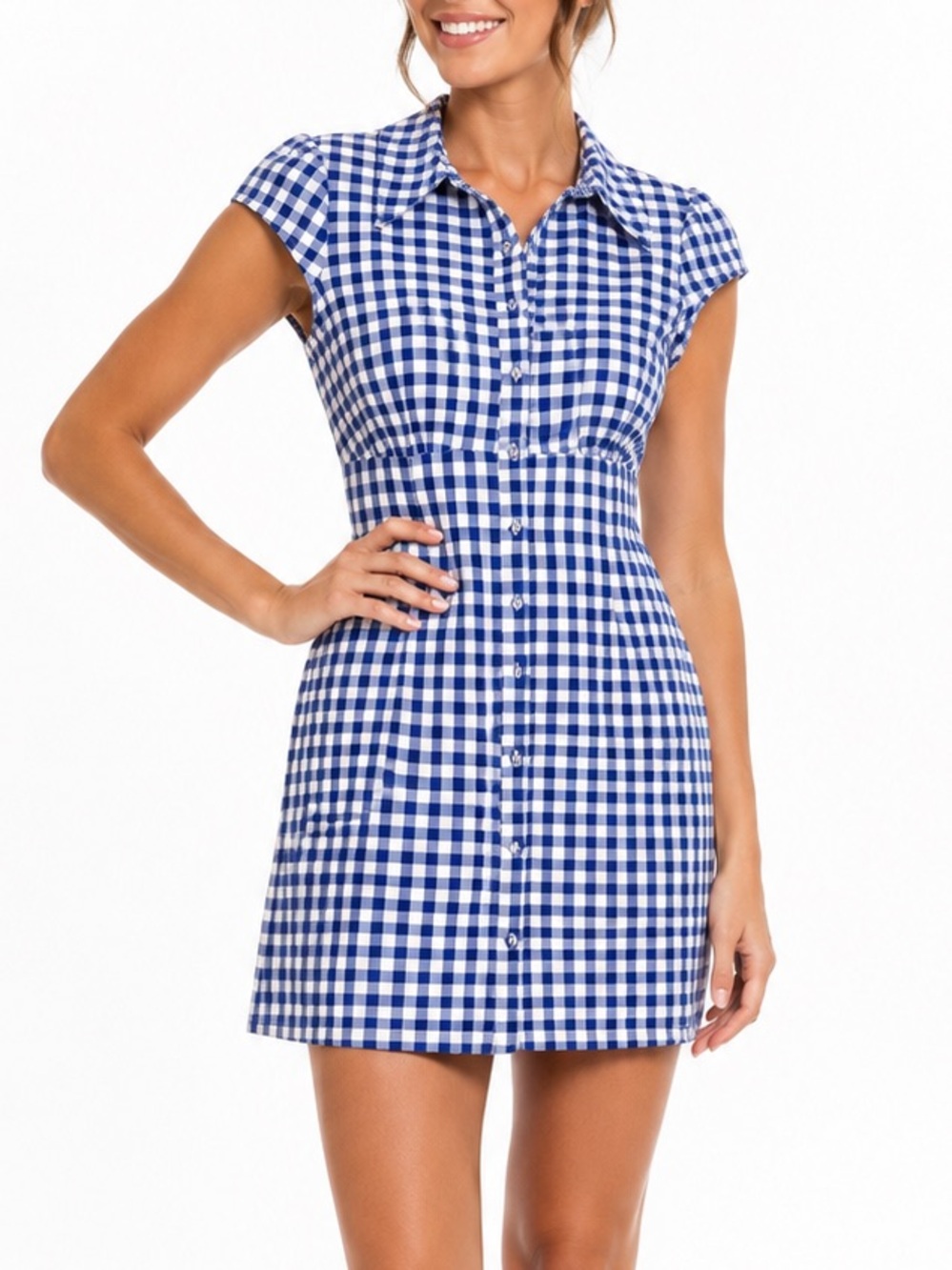 NWT Thirty/Thirty Blue & White Gingham Retro Preppy Buttoned Mini Dress Size M